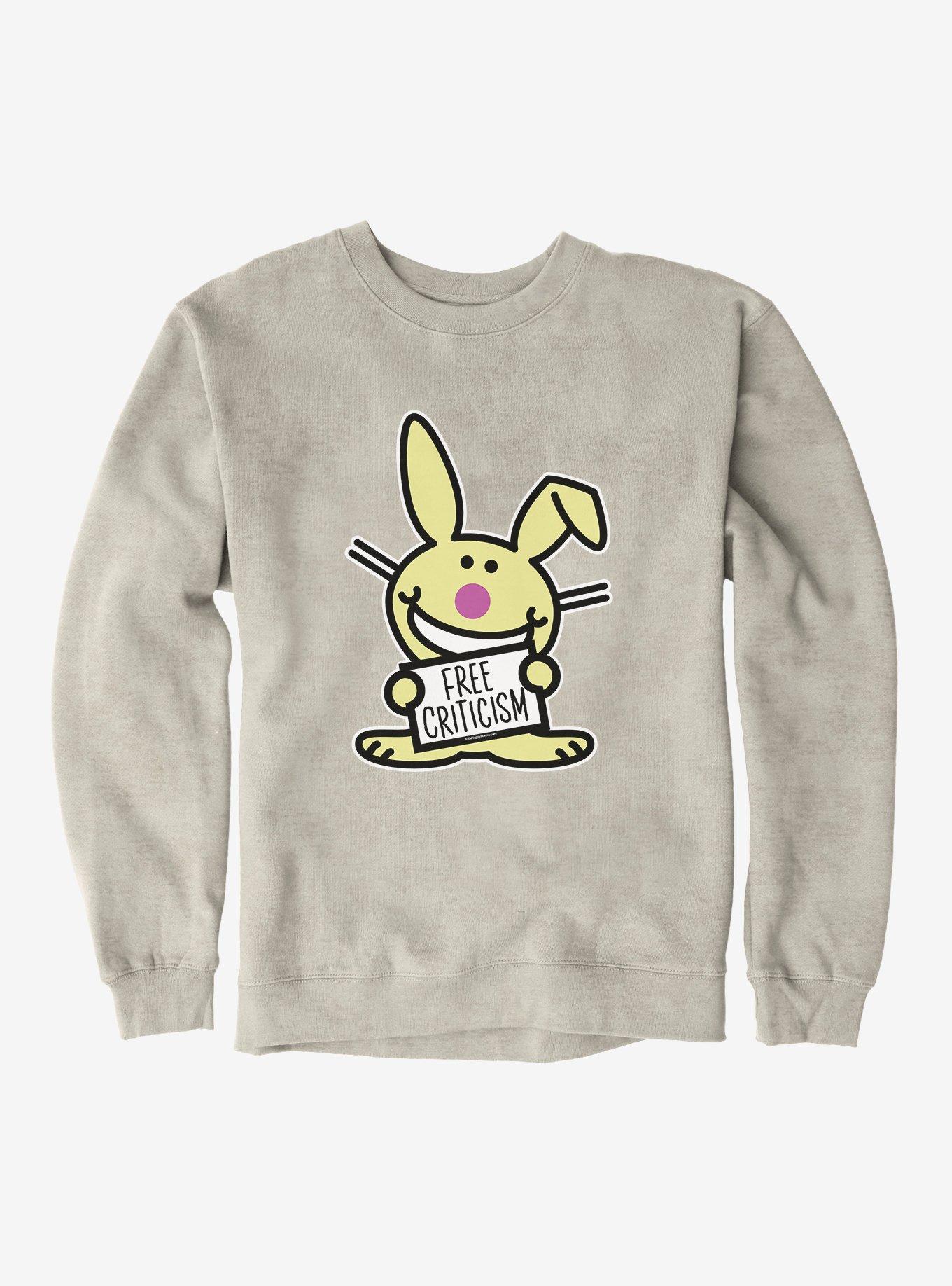 It's Happy Bunny Free Criticism Sweatshirt, OATMEAL HEATHER, hi-res