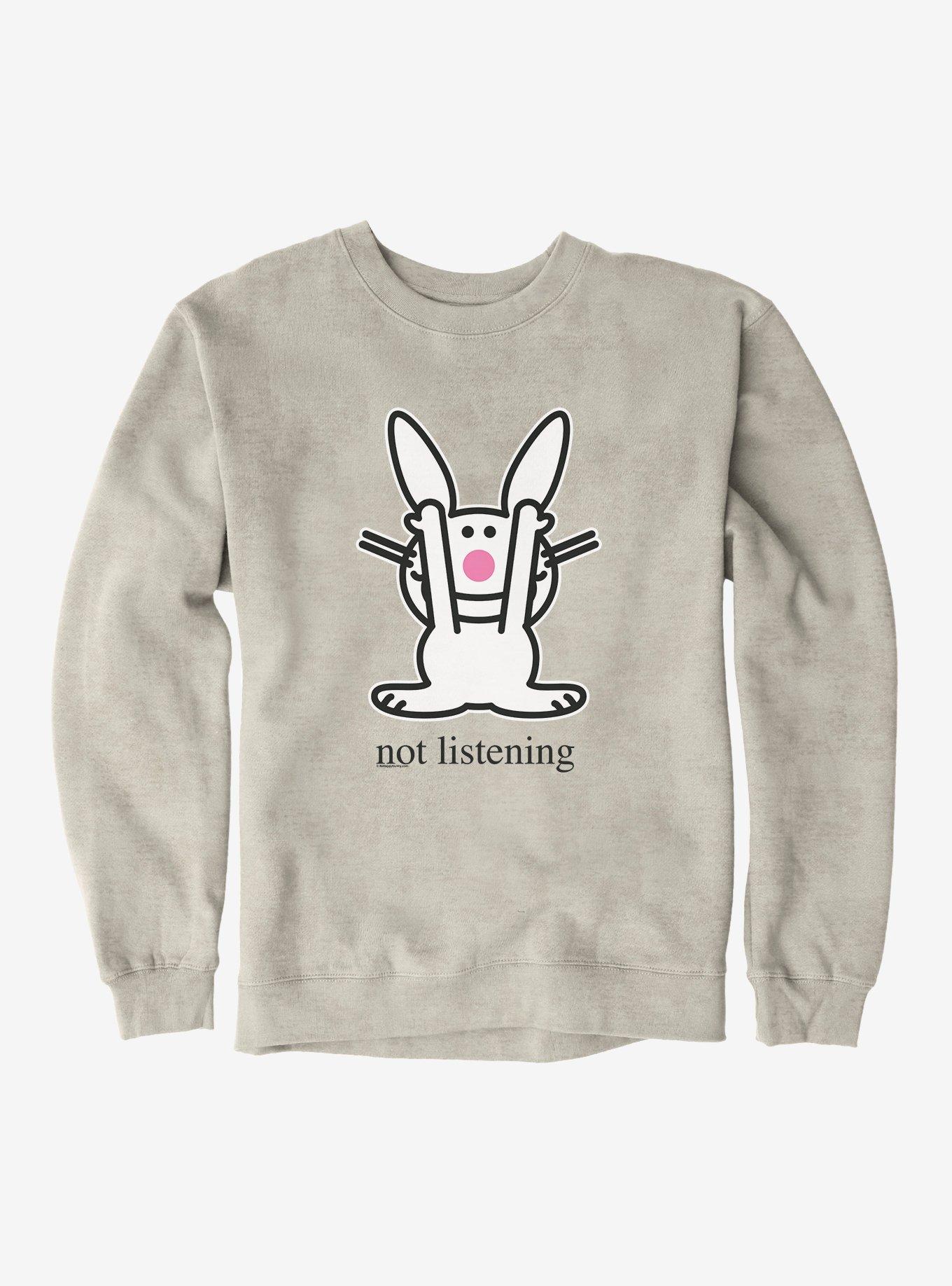 It's Happy Bunny Not Listening Sweatshirt, OATMEAL HEATHER, hi-res