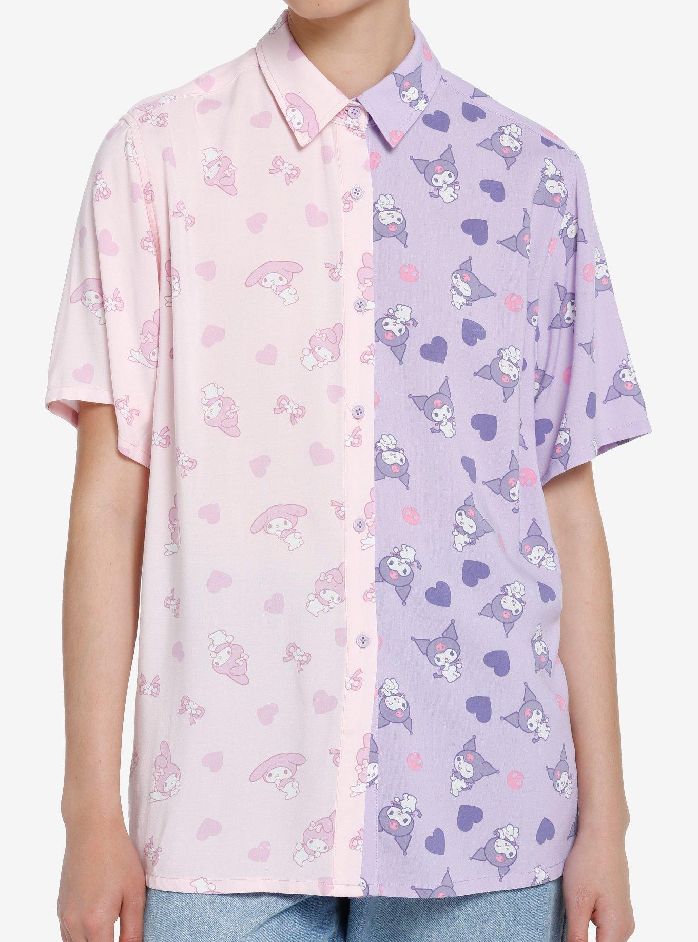 My Melody & Kuromi Split Girls Oversized Woven Button-Up, MULTI, hi-res