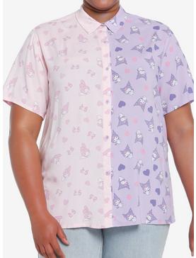 My Melody & Kuromi Split Girls Oversized Woven Button-Up Plus Size, , hi-res