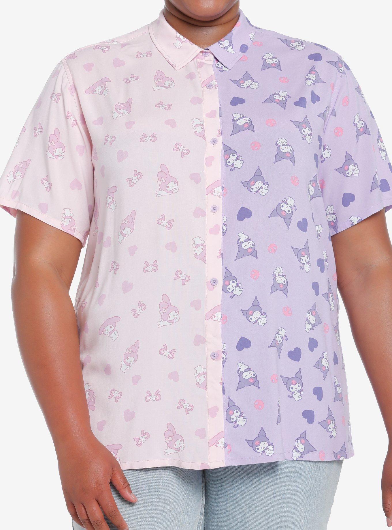 My Melody & Kuromi Split Girls Oversized Woven Button-Up Plus Size, MULTI, hi-res