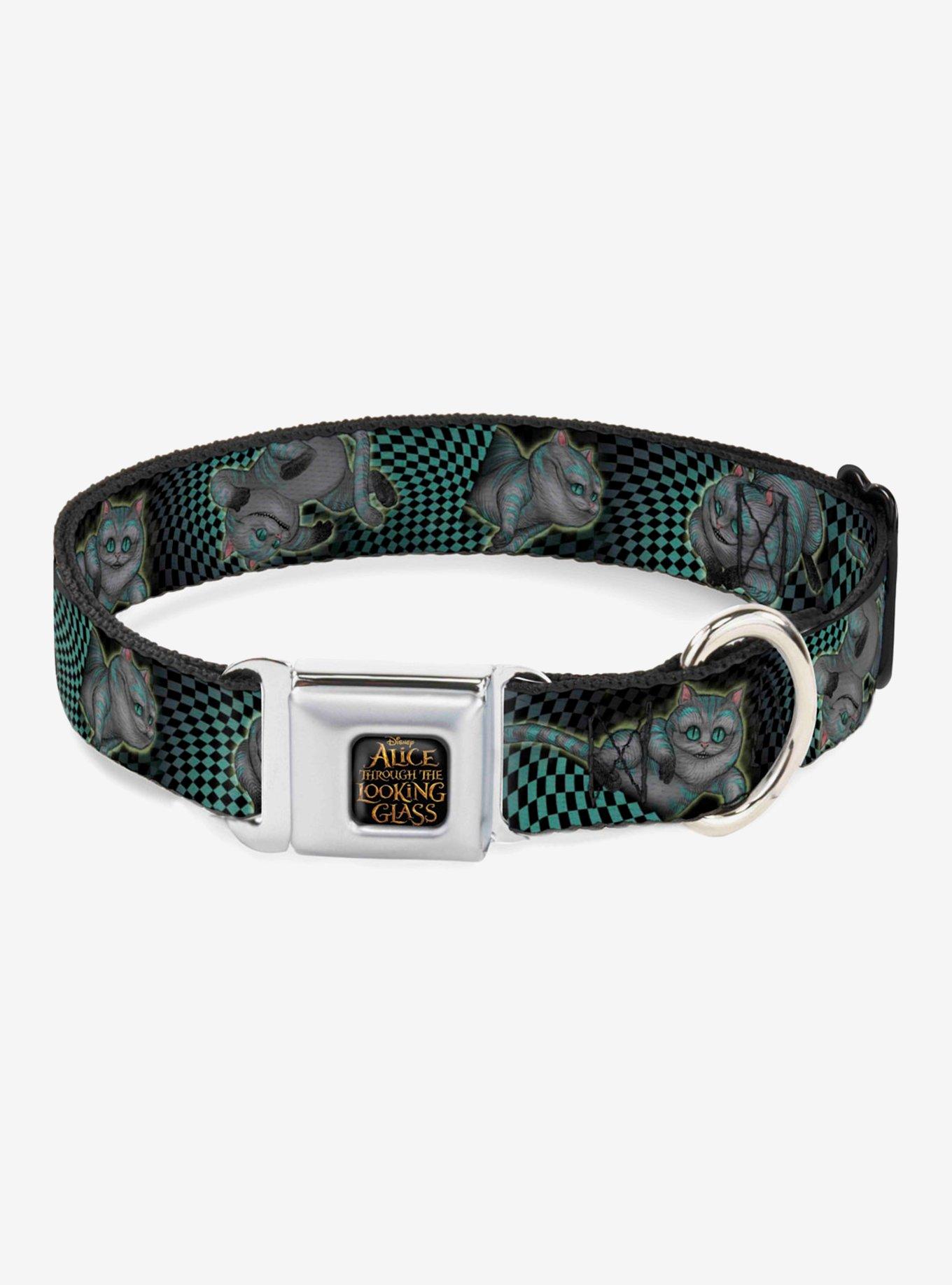 Disney Alice In Wonderland Cheshire Cat 4 Poses Checkers Seatbelt Buckle Dog Collar, GREEN, hi-res