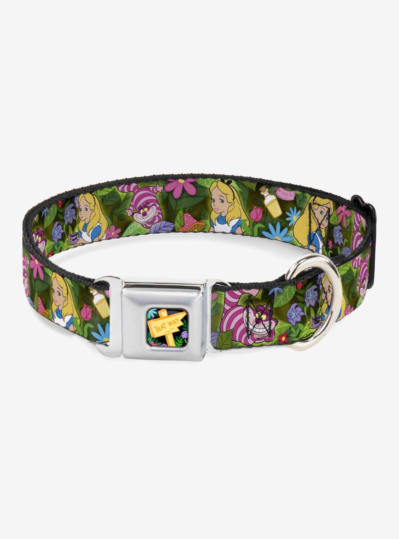 Disney Alice In Wonderland Cheshire Cat Flowers Seatbelt Buckle Dog Collar, , hi-res