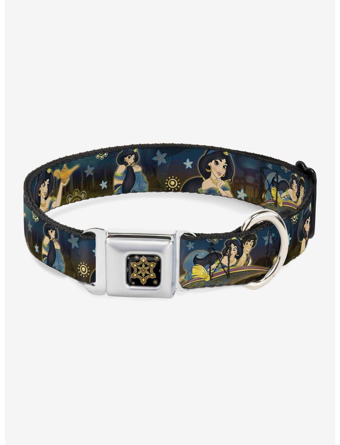 Disney Aladdin Carpet Ride Jasmine Flowers Seatbelt Buckle Dog Collar, MULTICOLOR, hi-res