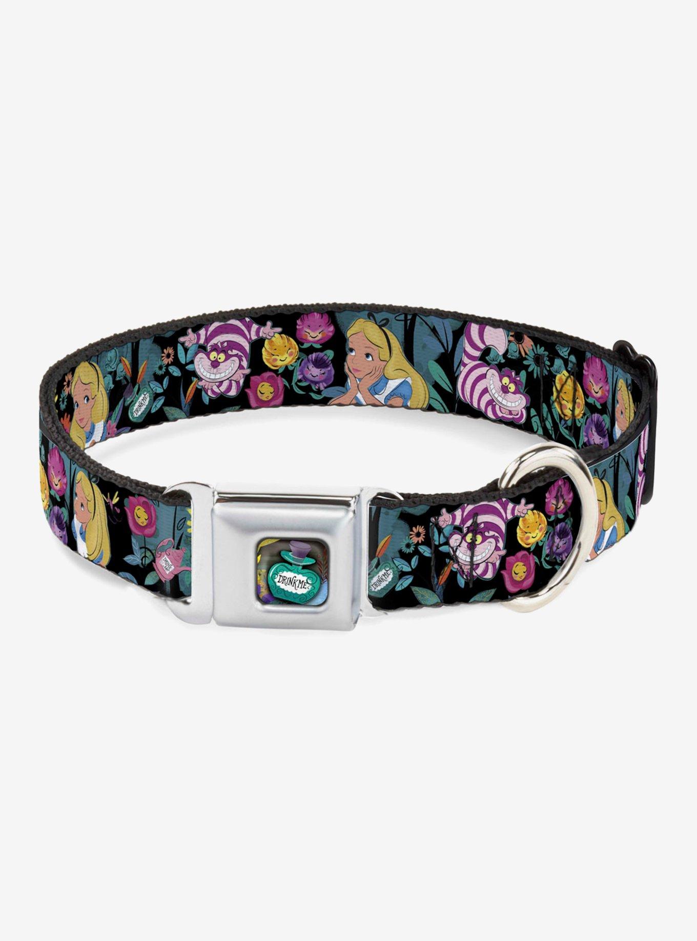 Disney Alice In Wonderland Alice Cheshire Cat Flowers Poses Seatbelt Buckle Dog Collar, , hi-res