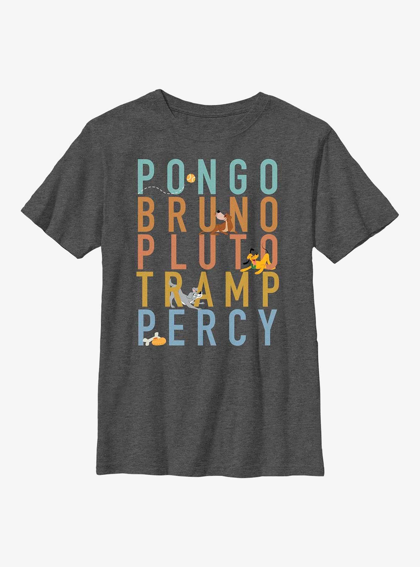 Disney Channel Pongo, Bruno, Pluto, Tramp, Percy Youth T-Shirt, CHAR HTR, hi-res