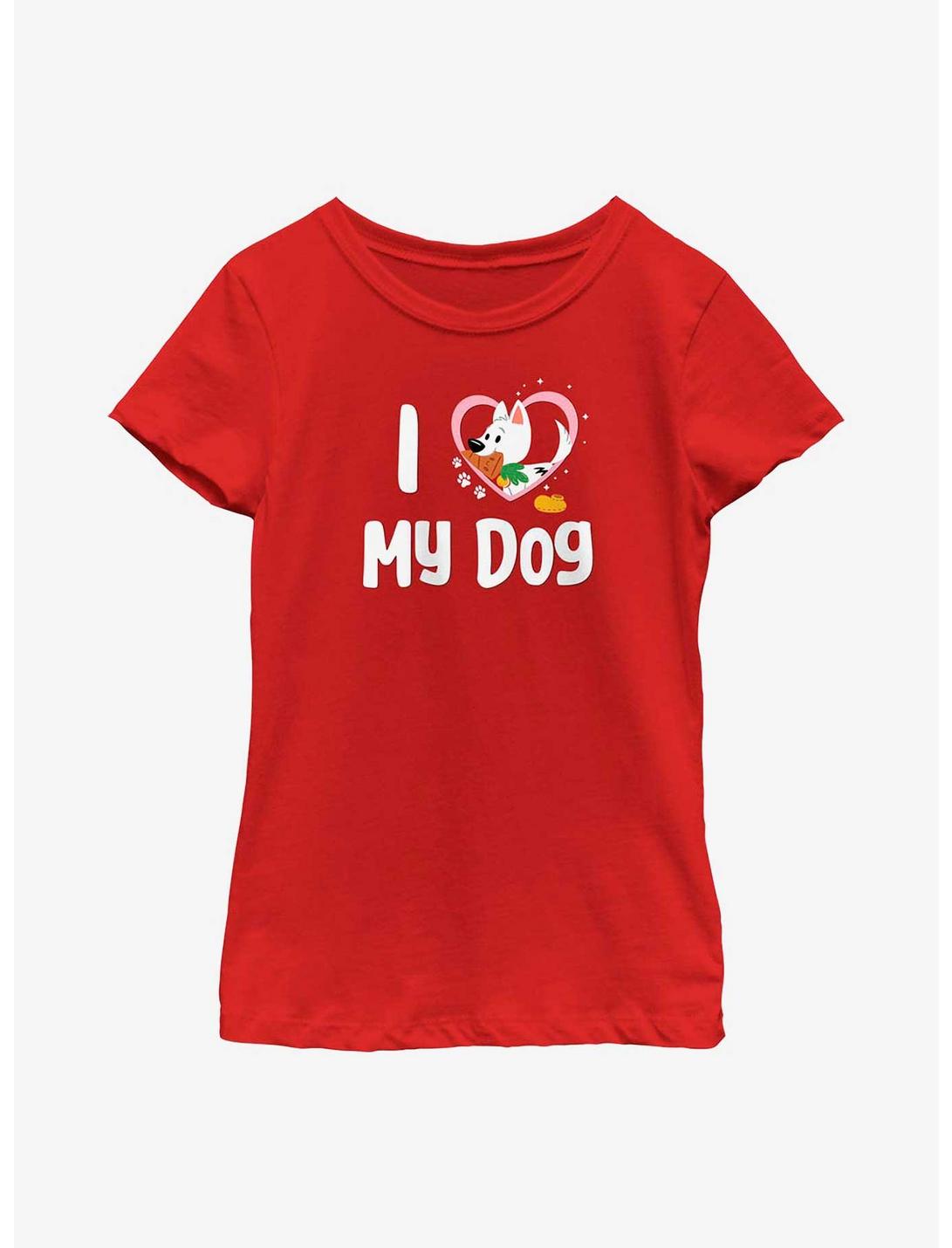 Disney Bolt Love My Dog Youth Girls T-Shirt, RED, hi-res