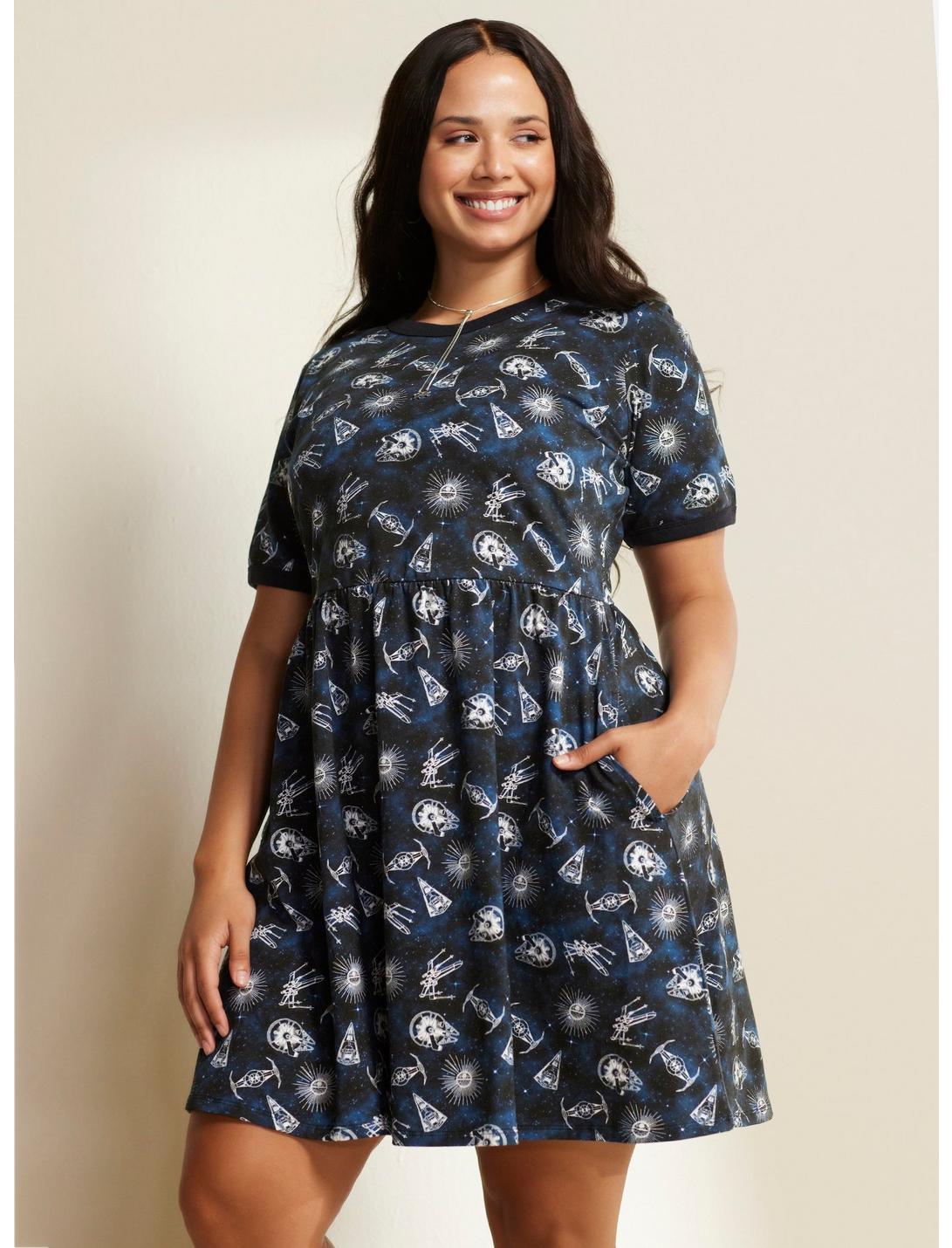 Her Universe Star Wars Spaceships T-Shirt Dress Plus Size Her Universe Exclusive, MULTI, hi-res