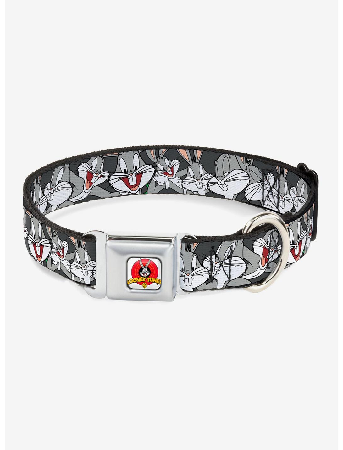 Looney Tunes Bugs Bunny Close Up Expressions Seatbelt Buckle Dog Collar, BLACK, hi-res