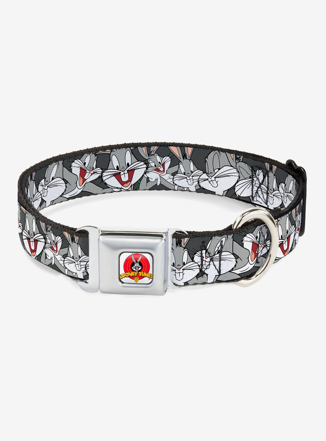 Looney Tunes Bugs Bunny Close Up Expressions Seatbelt Buckle Dog Collar, BLACK, hi-res