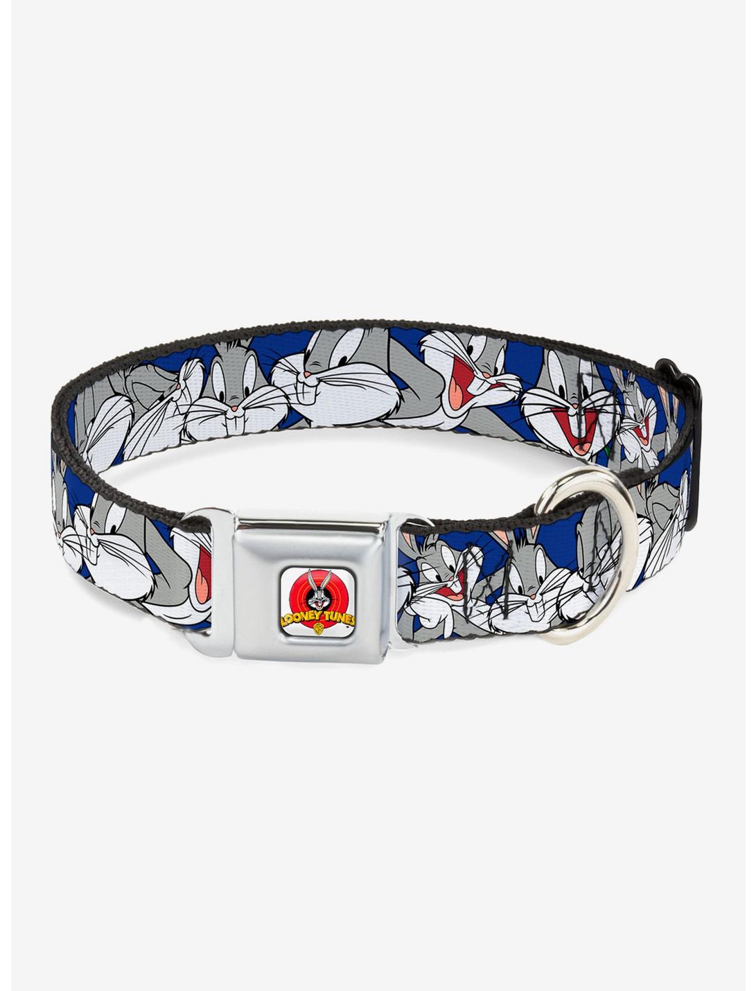 Looney Tunes Bugs Bunny Close Up Poses Blue Seatbelt Buckle Dog Collar, BLUE, hi-res