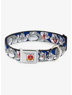 Looney Tunes Bugs Bunny Close Up Poses Blue Seatbelt Buckle Dog Collar, , hi-res