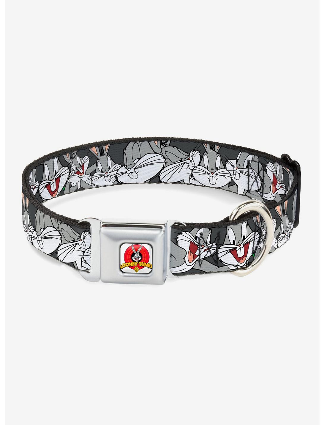 Looney Tunes Bugs Bunny Close Up Poses Charcoal Seatbelt Buckle Dog Collar, GREY, hi-res