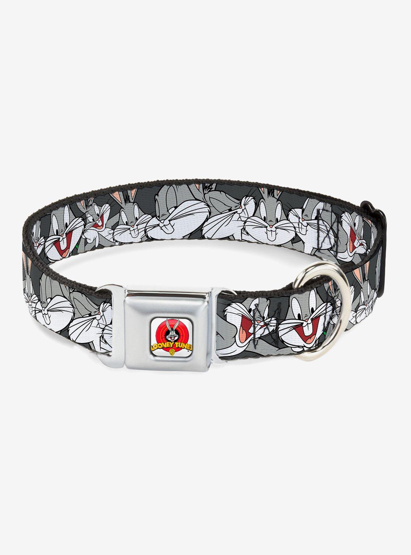 Looney Tunes Bugs Bunny Close Up Poses Charcoal Seatbelt Buckle Dog Collar, GREY, hi-res