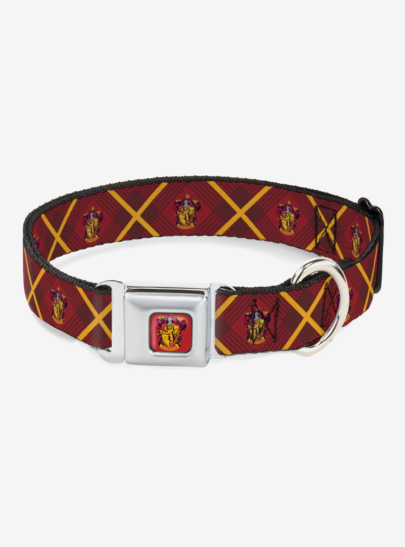 Harry Potter Gryffindor Crest Plaid Seatbelt Buckle Dog Collar, RED, hi-res