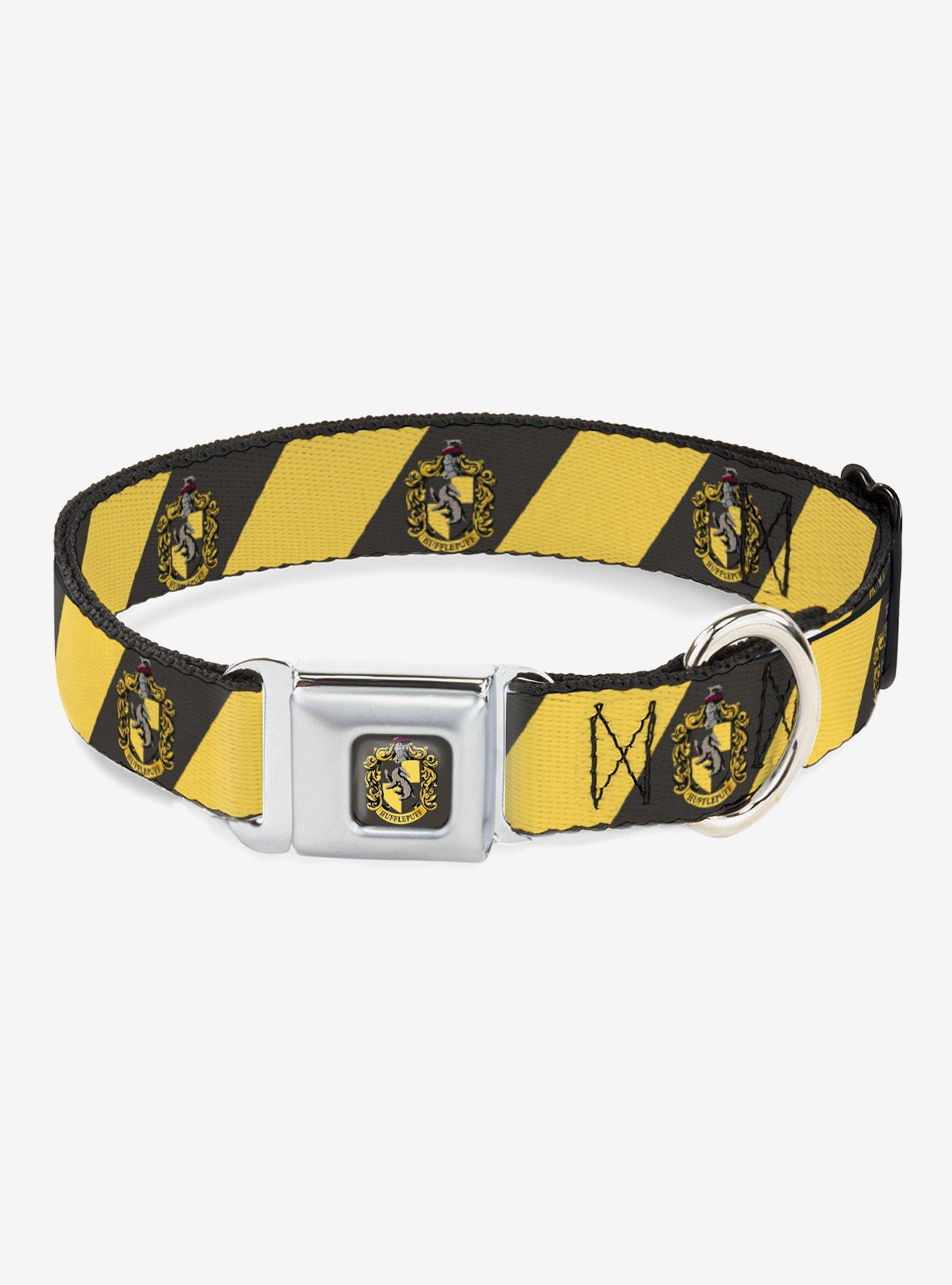 Harry Potter Hufflepuff Crest Diagonal Seatbelt Buckle Dog Collar, GREY, hi-res