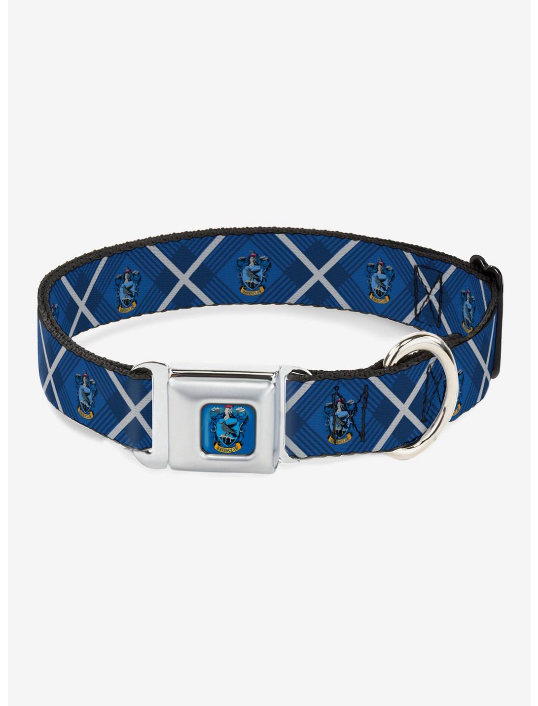 Harry Potter Ravenclaw Crest Plaid Seatbelt Buckle Dog Collar, BLUE, hi-res