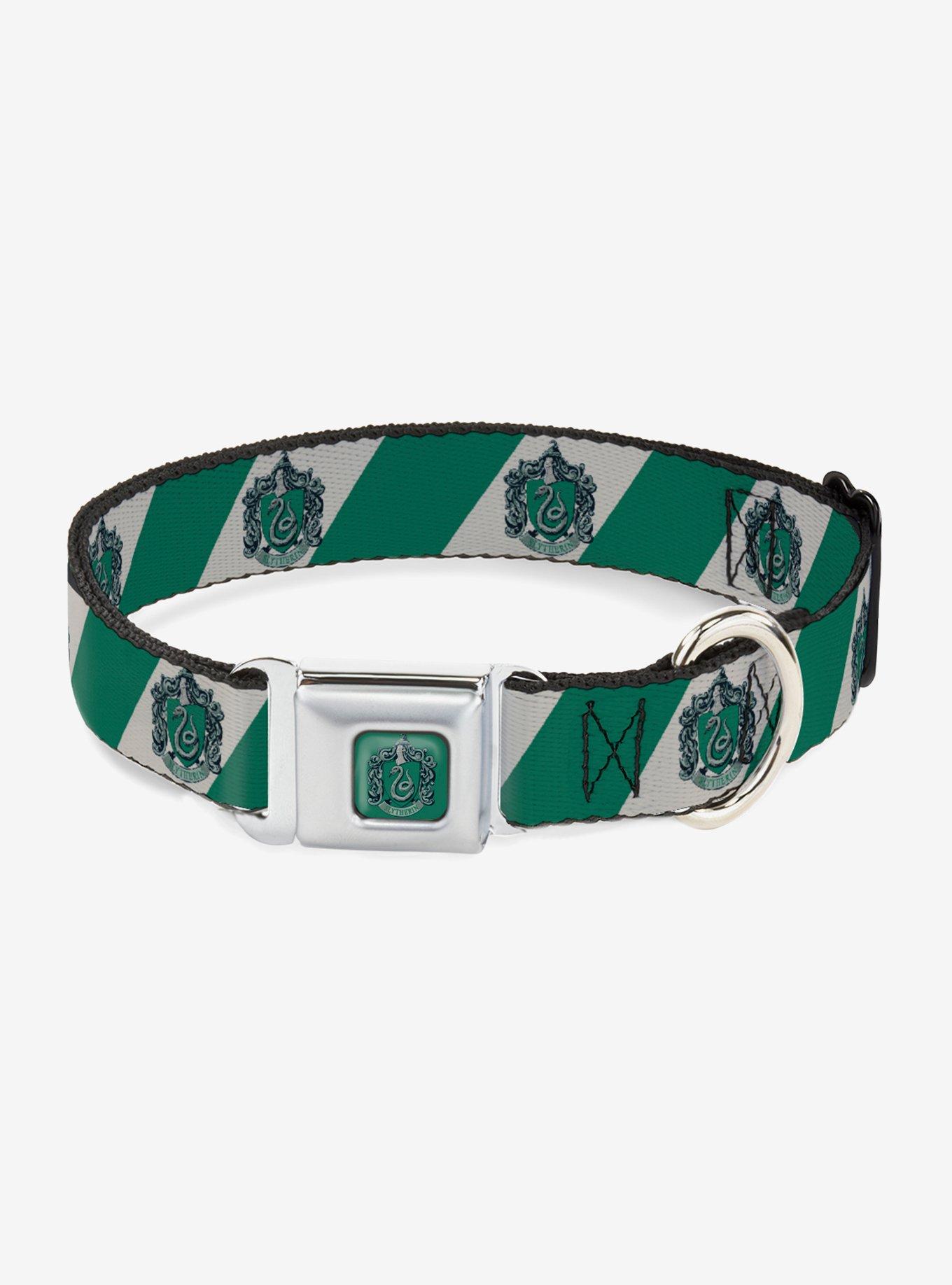 Harry Potter Slytherin Crest Diagonal Seatbelt Buckle Dog Collar, GREY, hi-res