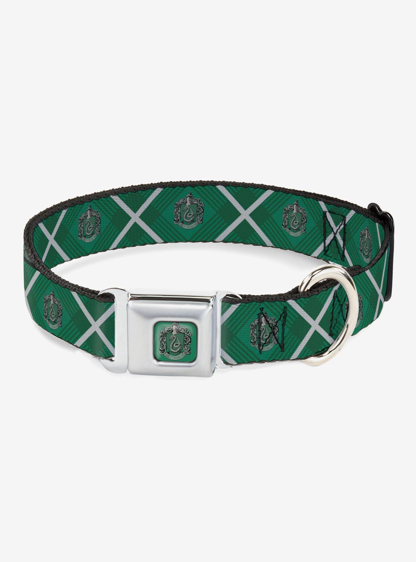 Harry Potter Slytherin Crest Plaid Seatbelt Buckle Dog Collar, GREEN, hi-res