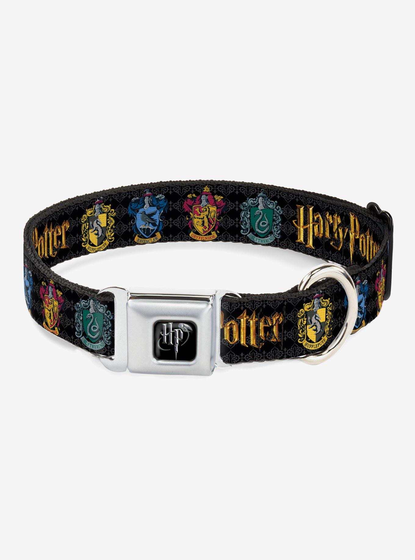 Harry Potter Hufflepuff Ravenclaw Gryffindor Slytherin Seatbelt Buckle Dog Collar, BLACK, hi-res