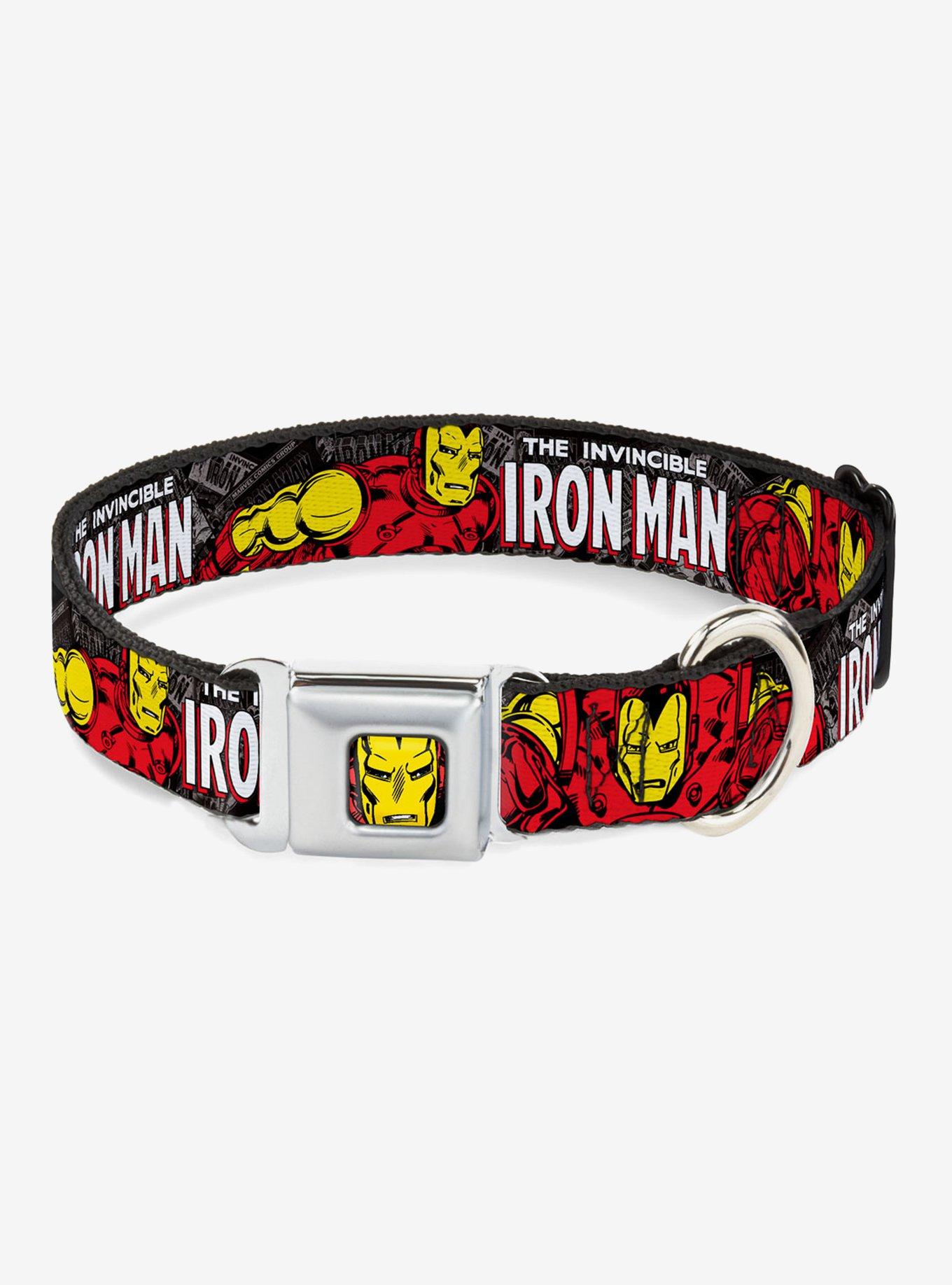 Marvel Iron Man Stacked Comic Seatbelt Buckle Dog Collar, MULTICOLOR, hi-res