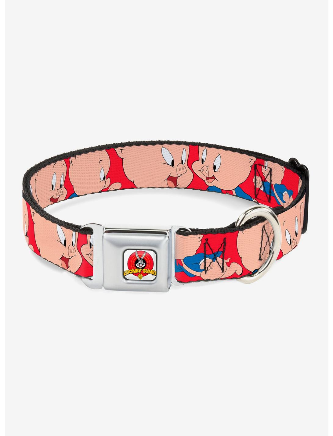 Looney Tunes Porky Pig Expressions Seatbelt Buckle Dog Collar, RED, hi-res
