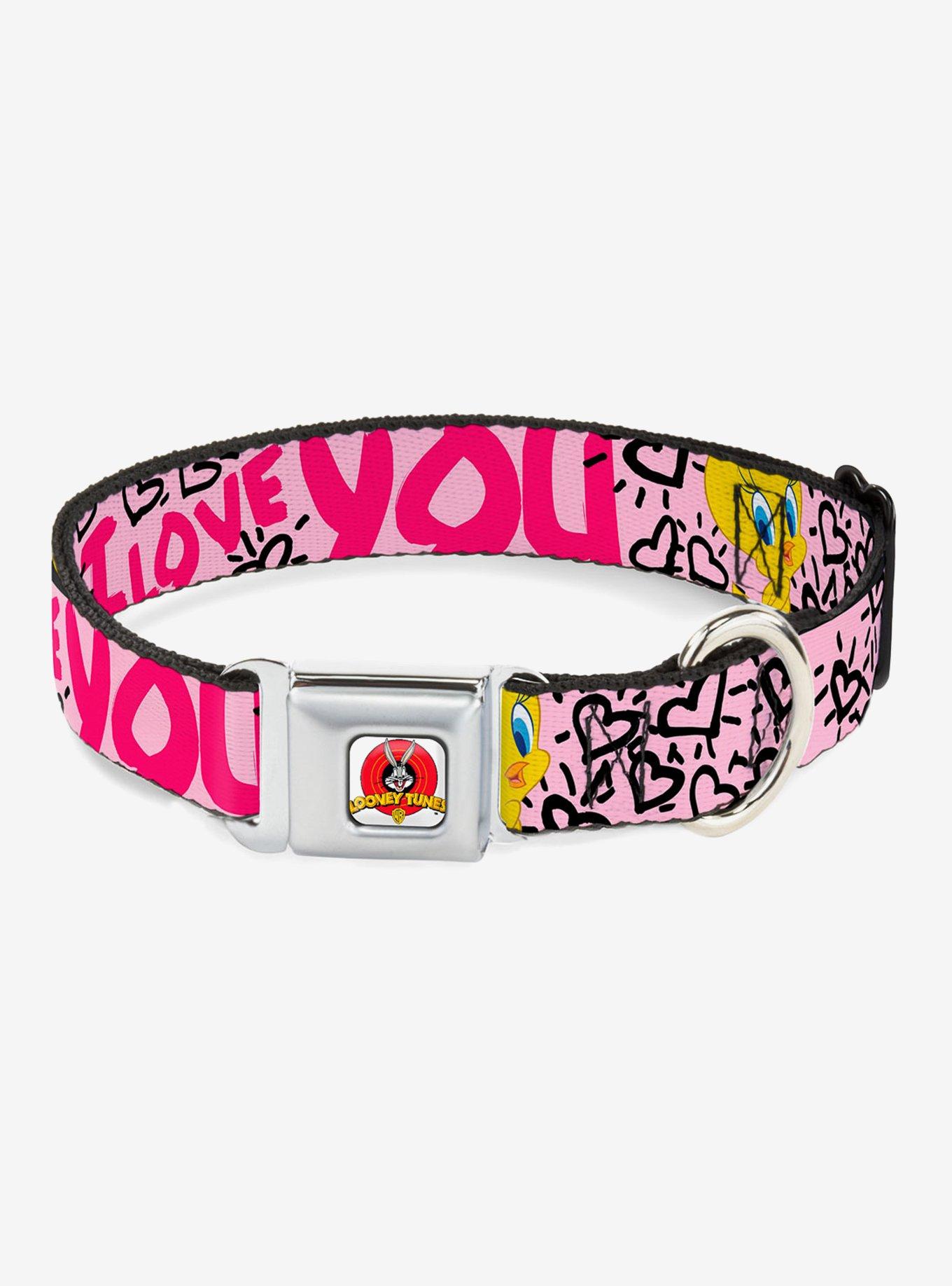 Looney Tunes Tweety Bird I Love You Seatbelt Buckle Dog Collar, PINK, hi-res