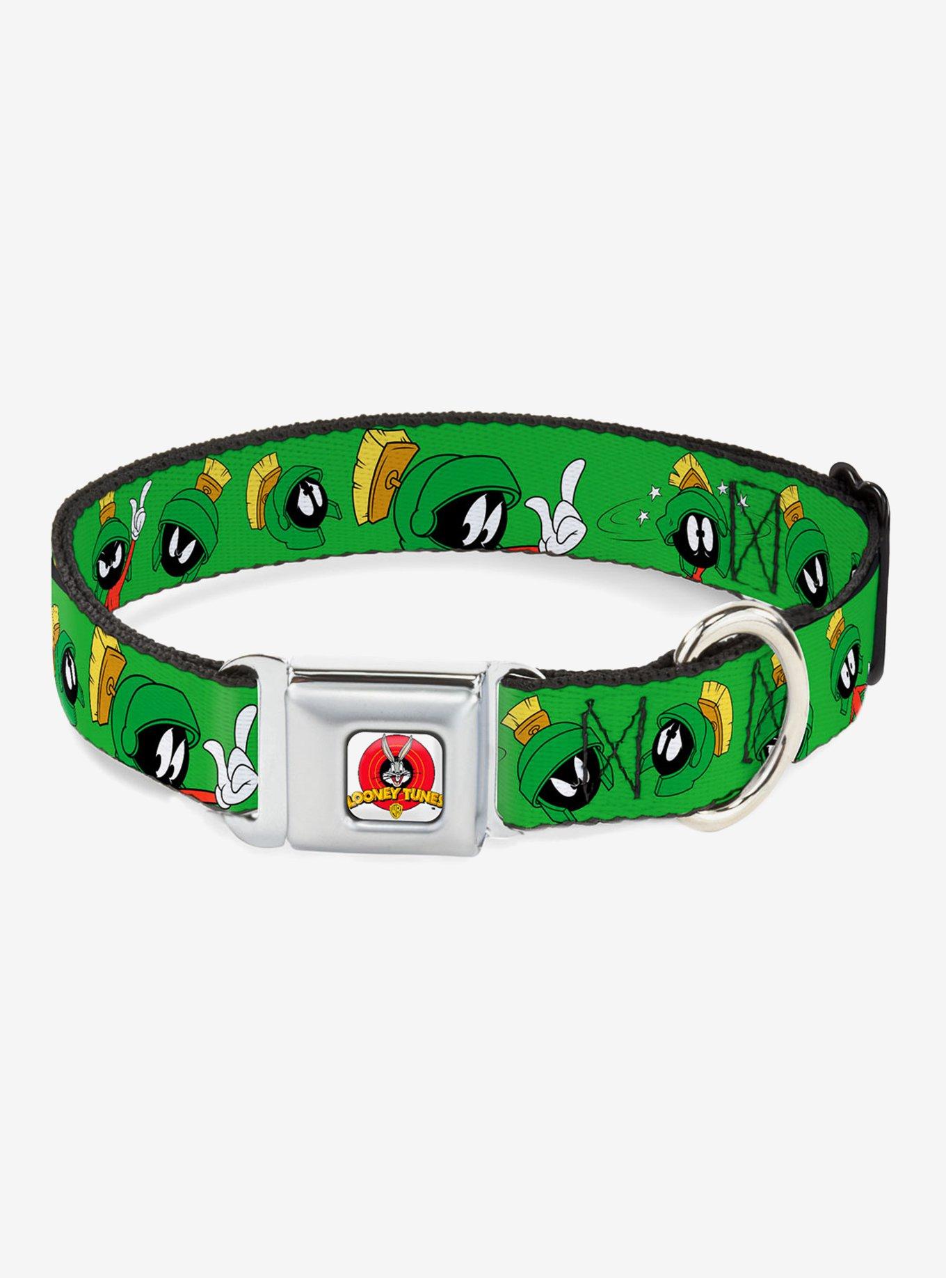 Looney Tunes Marvin The Martian Expressions Green Seatbelt Buckle Dog Collar, GREEN, hi-res