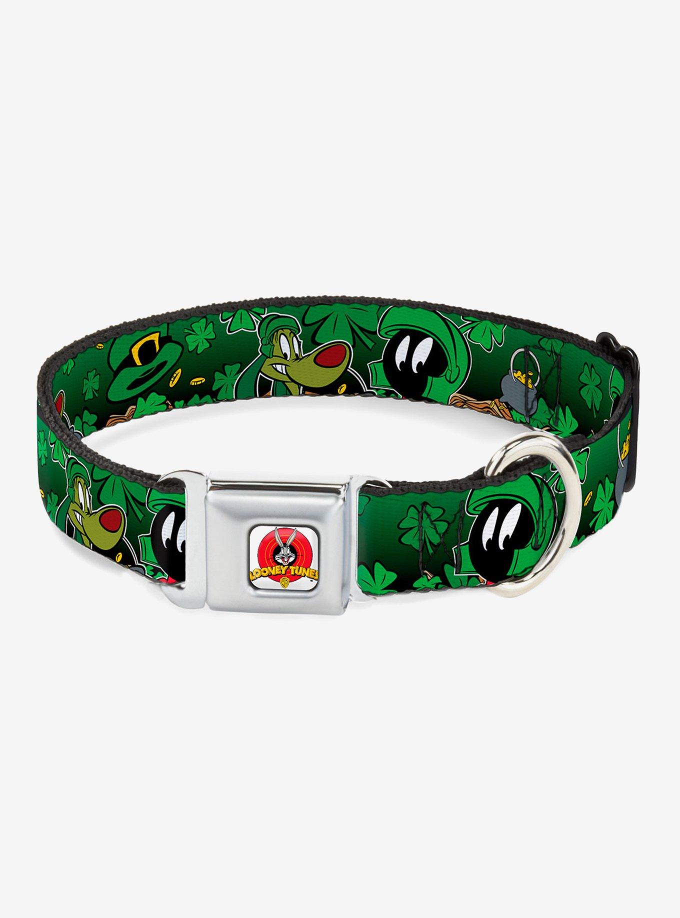 Looney Tunes Marvin The Martian K 9 Clovers Seatbelt Buckle Dog Collar, GREEN, hi-res