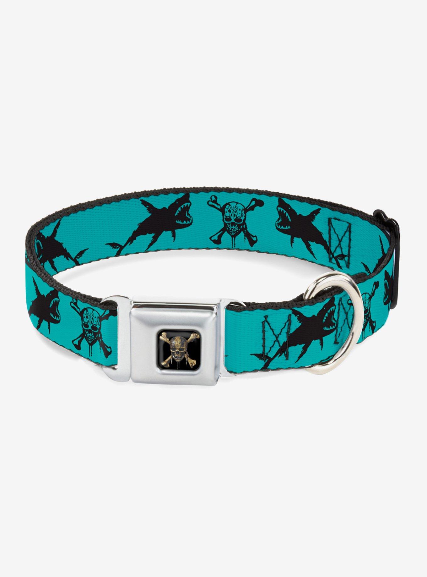 Disney Pirates Of The Caribbean Crossbones Sharks Seatbelt Buckle Dog Collar, BLUE, hi-res