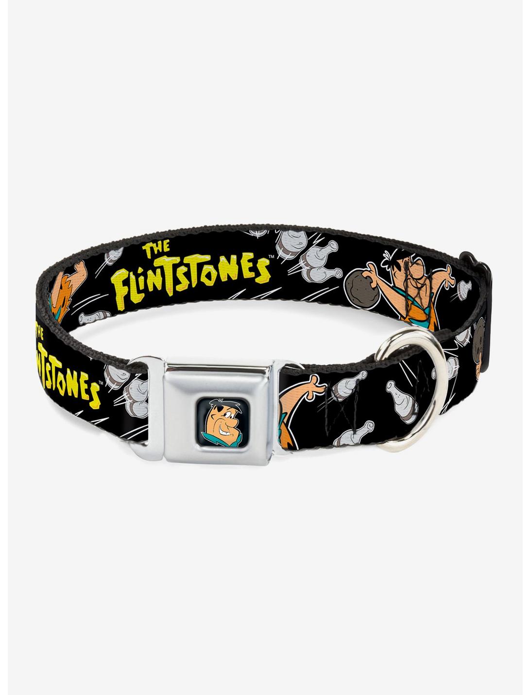 The Flintstones Fred Bowling Pins Seatbelt Buckle Dog Collar, BLACK, hi-res