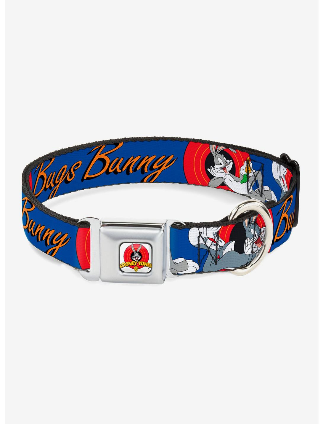 Looney Tunes Bugs Bunny Poses Blue Seatbelt Buckle Dog Collar, BLUE, hi-res