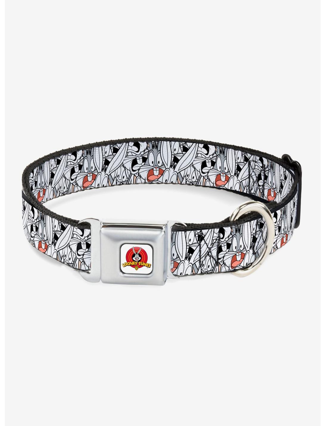 Looney Tunes Bugs Bunny Stacked White Black Gray Seatbelt Buckle Dog Collar, MULTICOLOR, hi-res