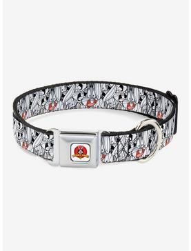 Plus Size Looney Tunes Bugs Bunny Stacked White Black Gray Seatbelt Buckle Dog Collar, , hi-res