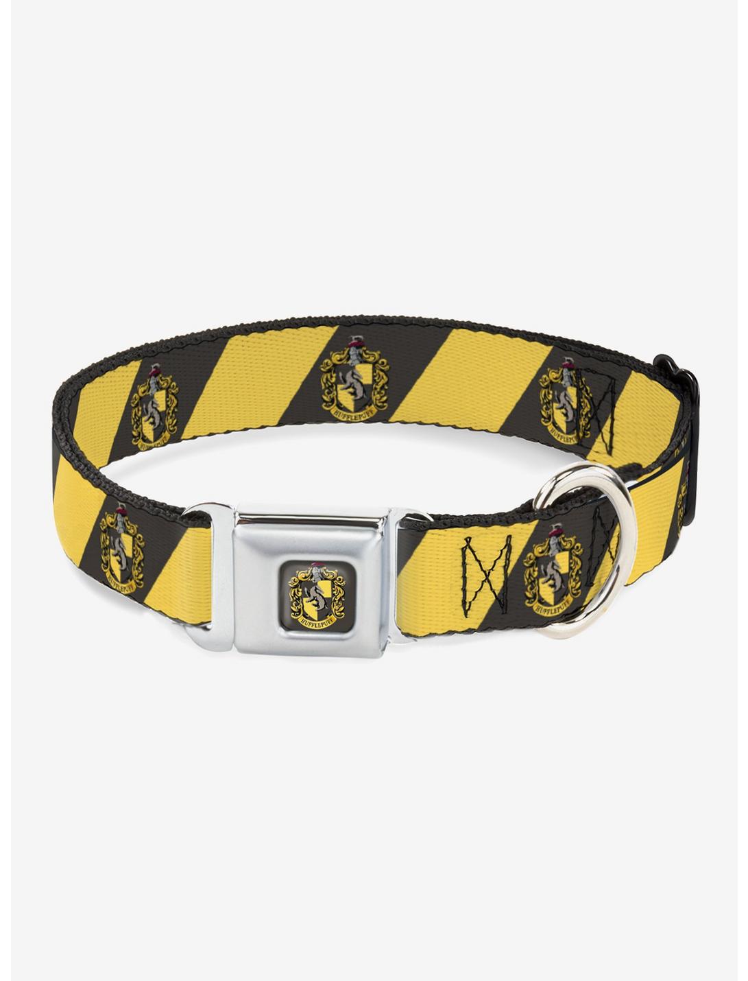 Harry Potter Hufflepuff Crest Diagonal Seatbelt Buckle Dog Collar, GREY, hi-res