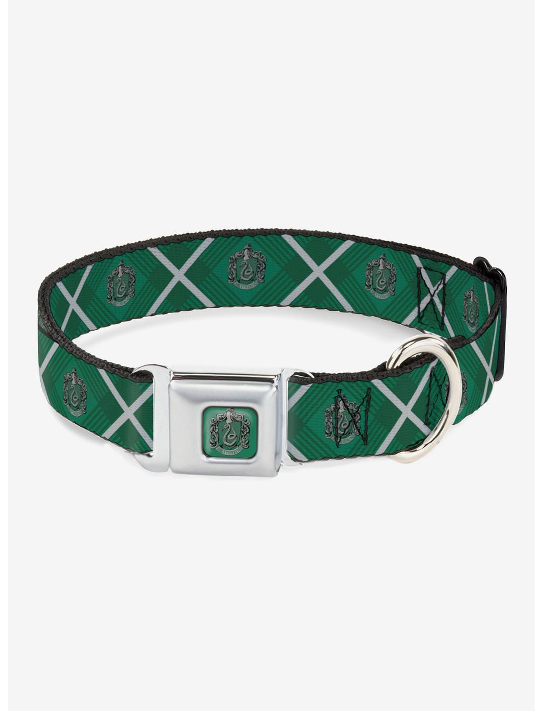 Harry Potter Slytherin Crest Plaid Seatbelt Buckle Dog Collar, GREEN, hi-res