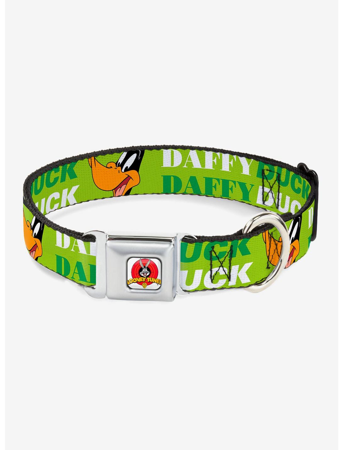 Looney Tunes Daffy Duck Face Close Up Seatbelt Buckle Dog Collar, GREEN, hi-res