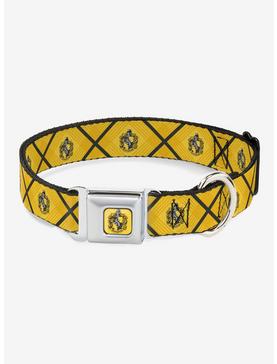 Plus Size Harry Potter Hufflepuff Crest Plaid Yellows Gray Seatbelt Buckle Dog Collar, , hi-res