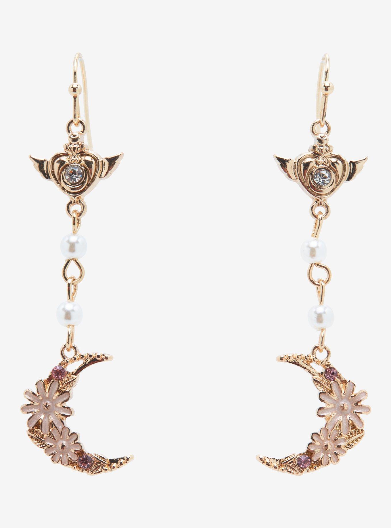 Sailor Moon Rose Gold Crescent Moon Earrings, , hi-res