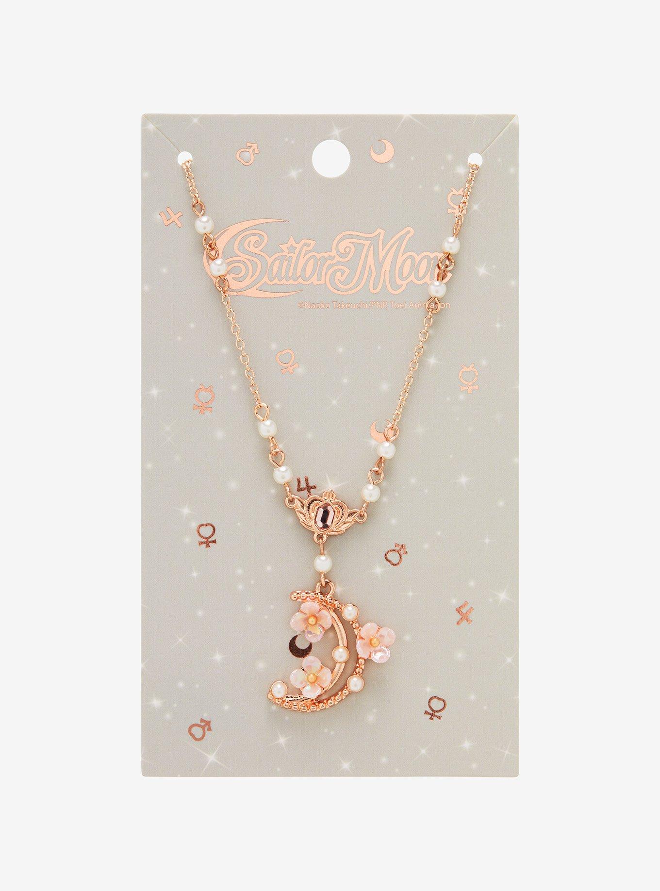 Sailor Moon Floral Moon Pendant Necklace - BoxLunch Exclusive, , hi-res