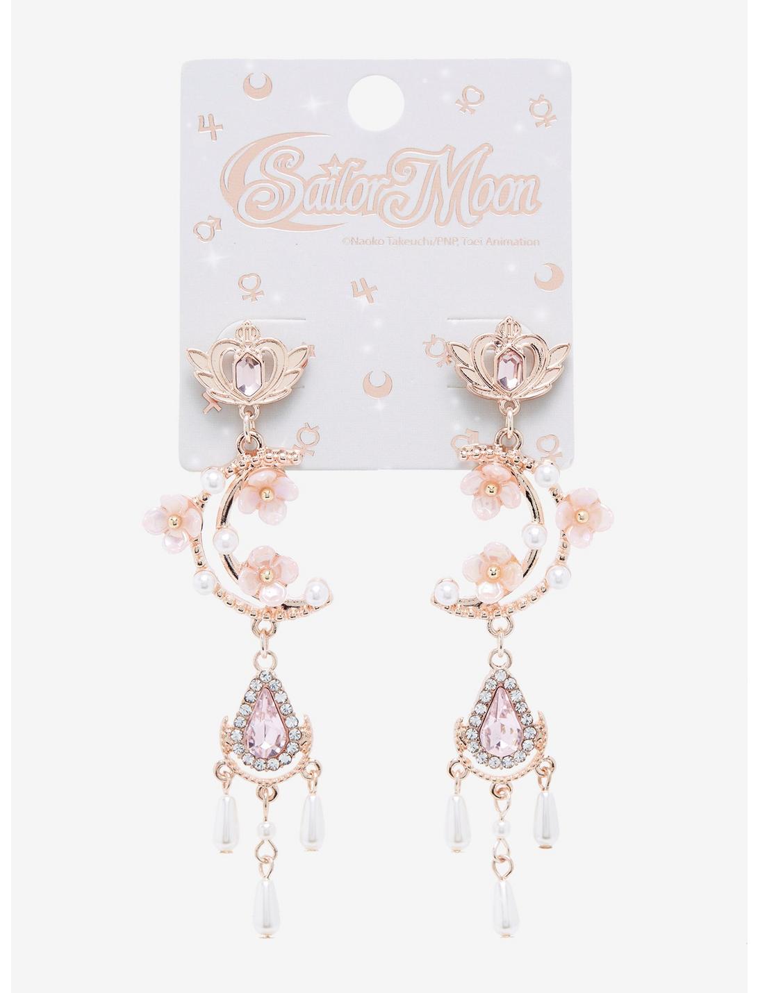 Sailor Moon Floral Crescent Moon Statement Earrings - BoxLunch Exclusive, , hi-res