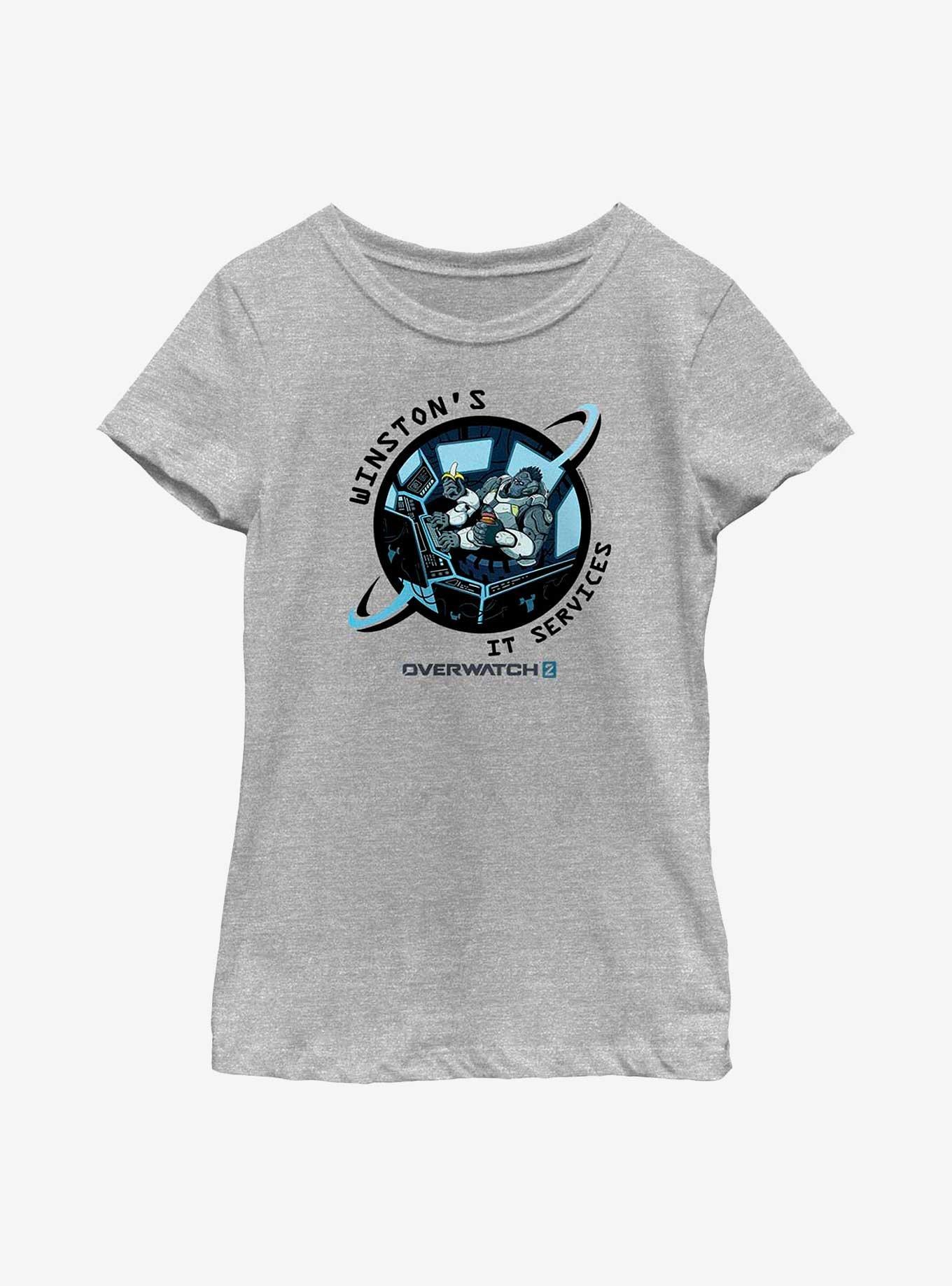 Overwatch 2 Winston's IT Services Youth Girls T-Shirt, ATH HTR, hi-res