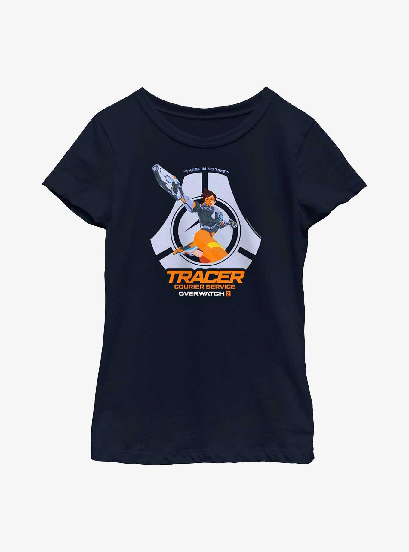 Overwatch 2 Tracer Courier Service Youth Girls T-Shirt, NAVY, hi-res