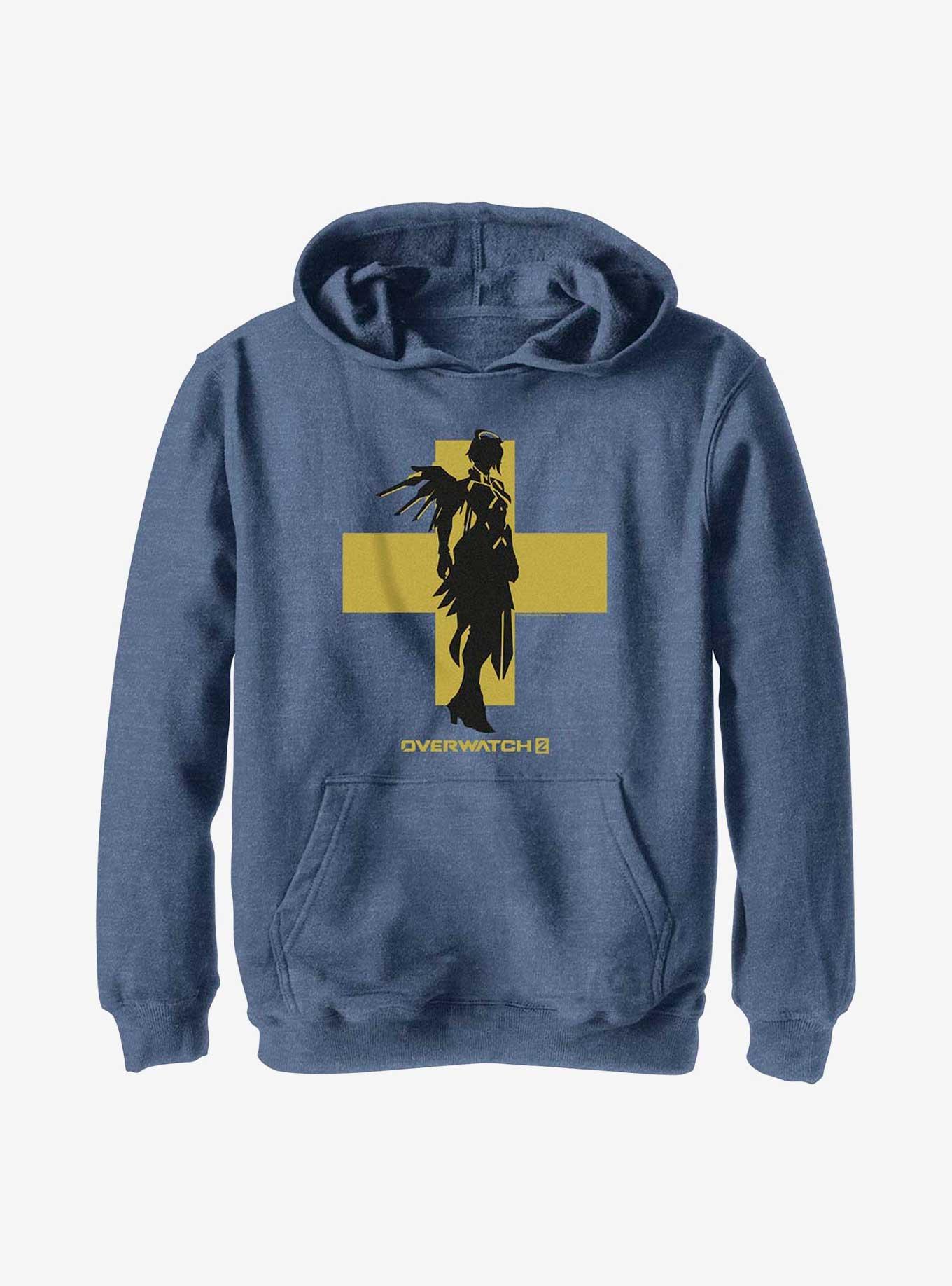 Overwatch 2 Mercy Silhouette Youth Hoodie, NAVY HTR, hi-res