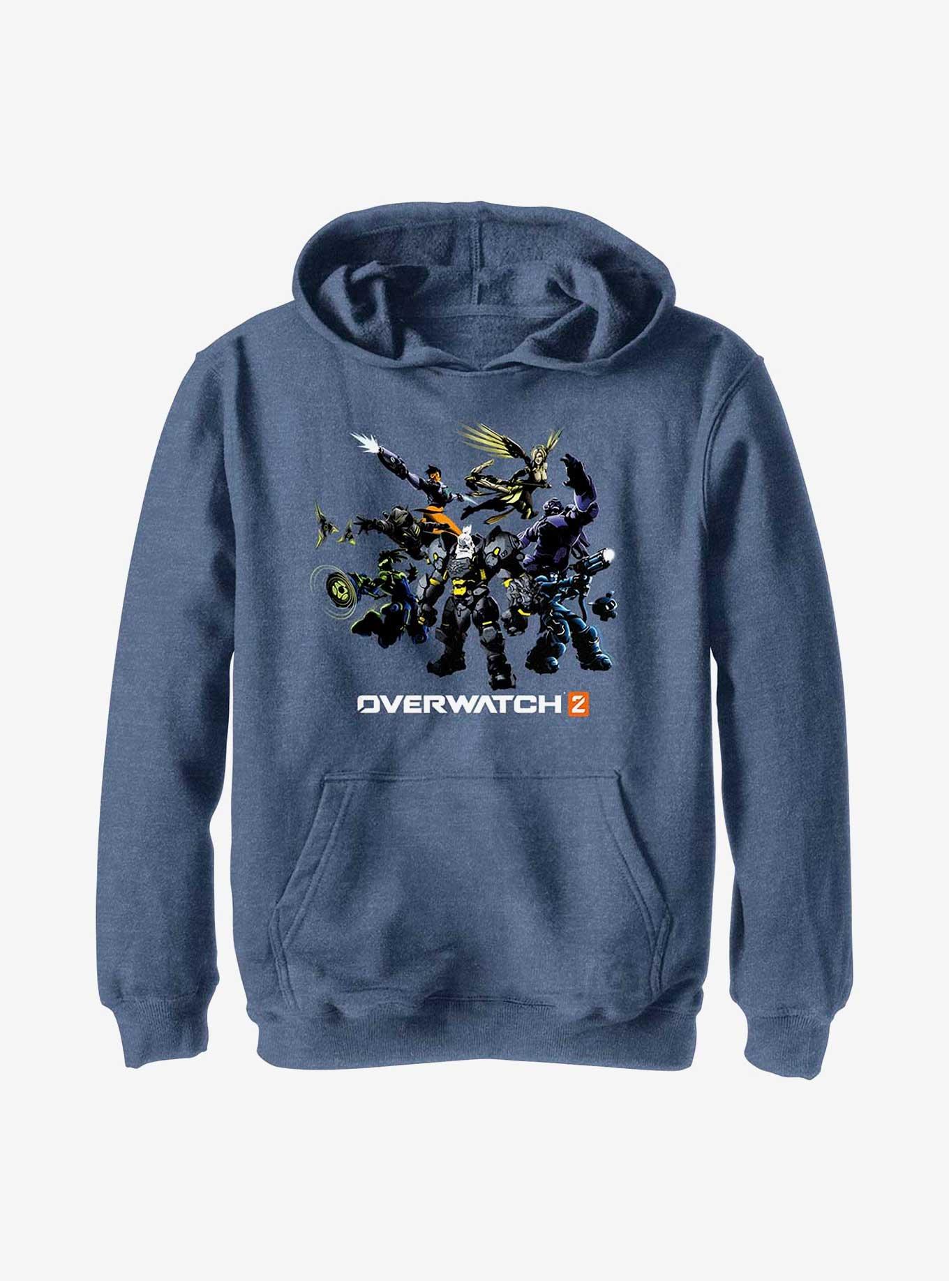 Overwatch 2 Group Action Shot Youth Hoodie, NAVY HTR, hi-res