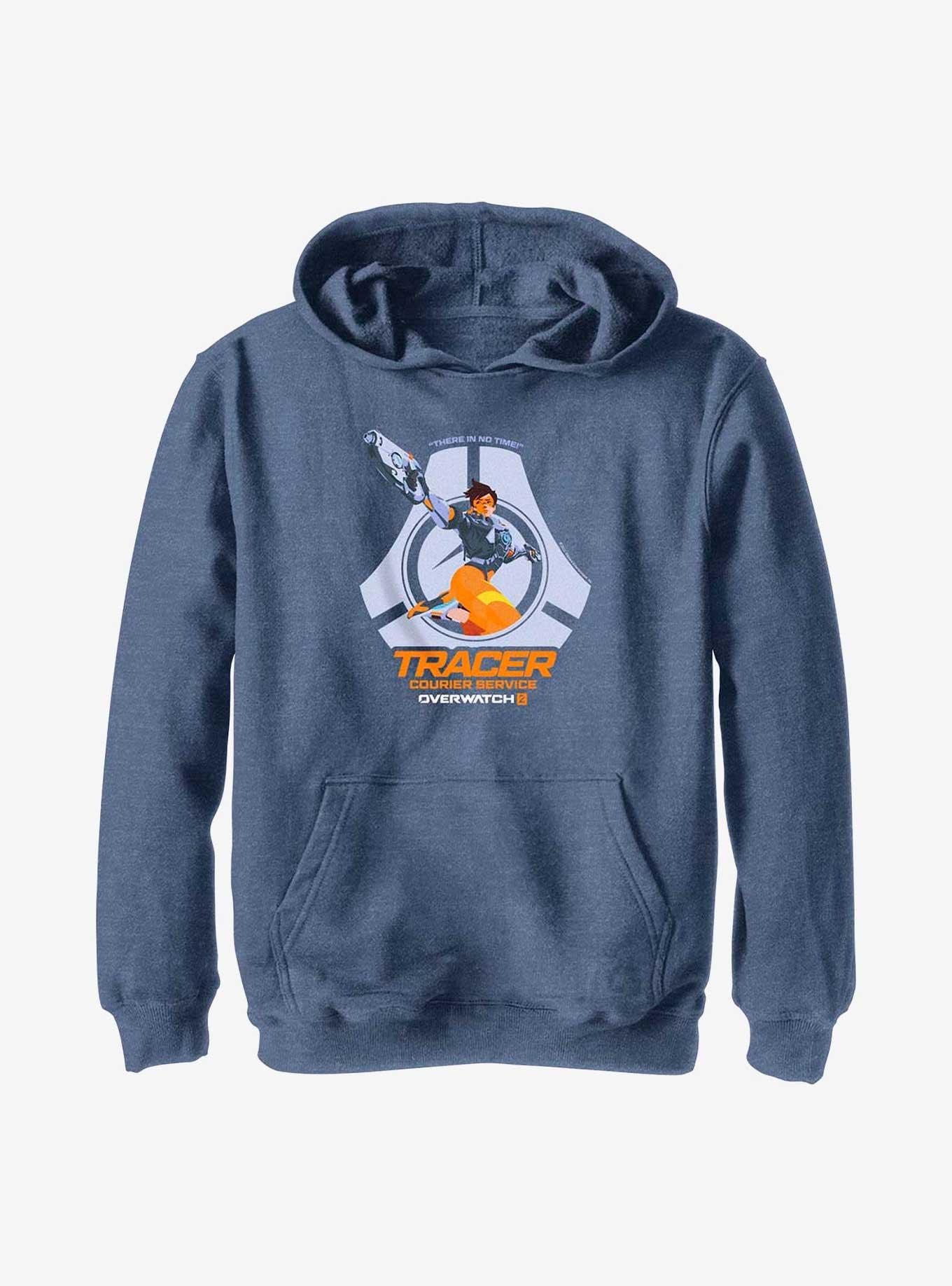 Overwatch 2 Tracer Courier Service Youth Hoodie, NAVY HTR, hi-res