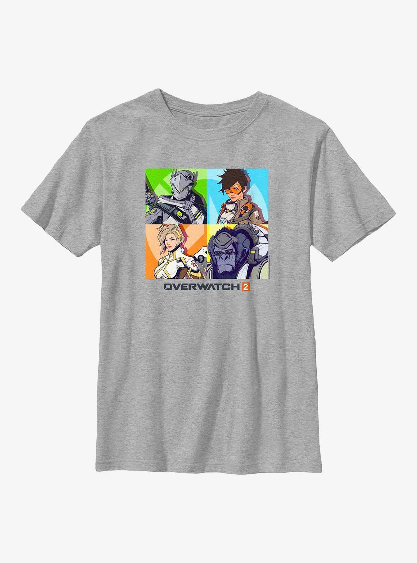 Overwatch 2 Genji, Tracer, Mercy, & Winston Youth T-Shirt, ATH HTR, hi-res