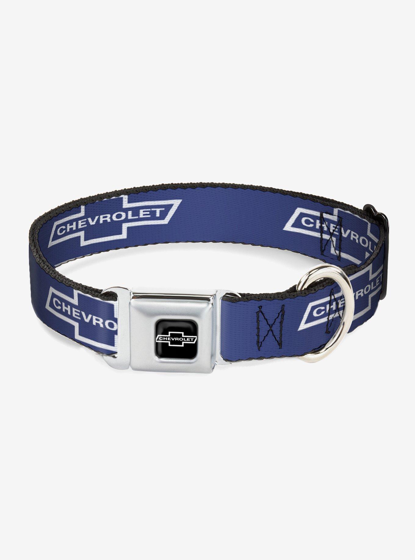 1965 Chevrolet Bowtie Blue White Seatbelt Buckle Dog Collar, , hi-res