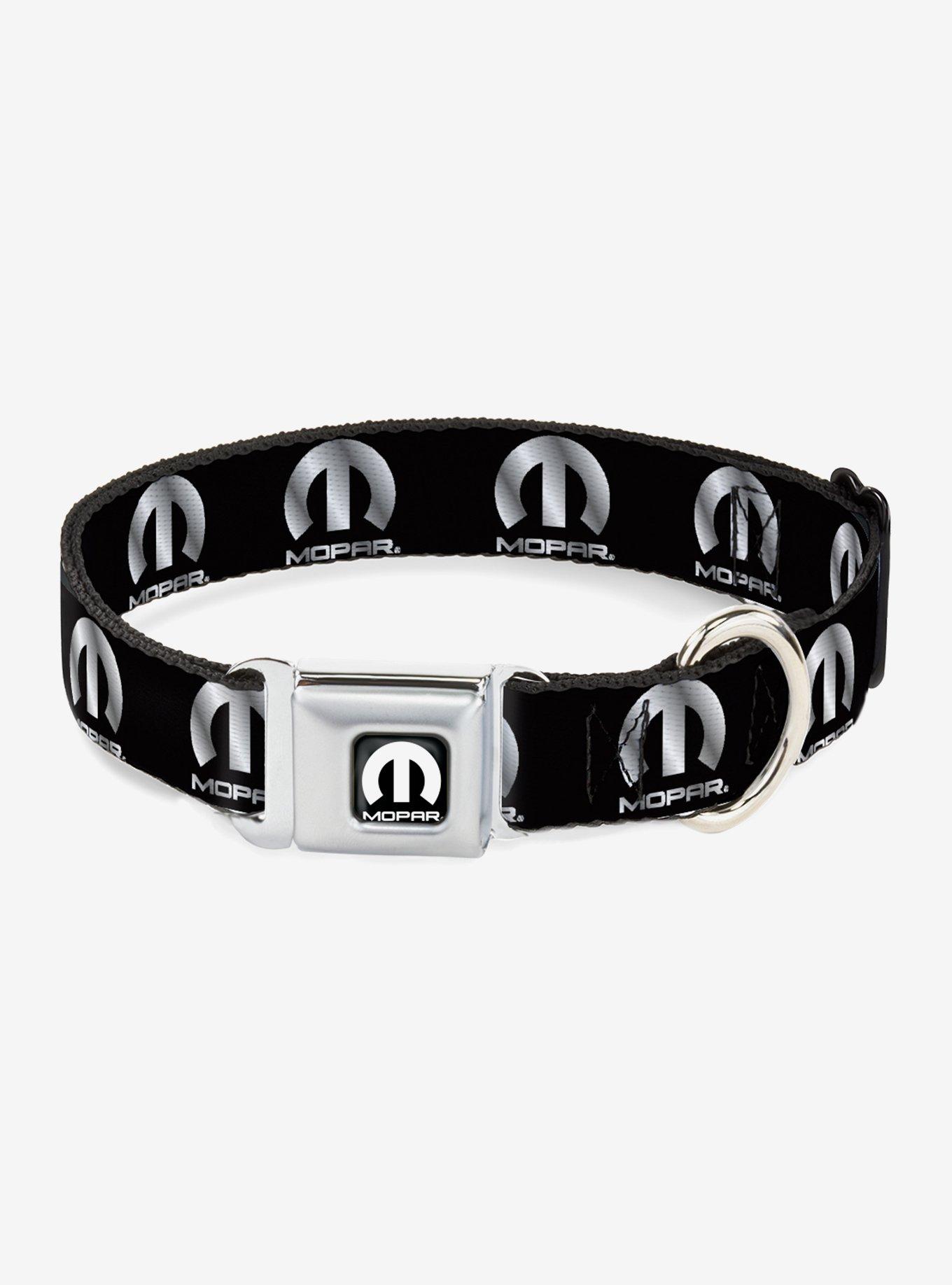 Mopar Logo Repeat Black Silver Gradient Seatbelt Buckle Dog Collar, BLACK, hi-res