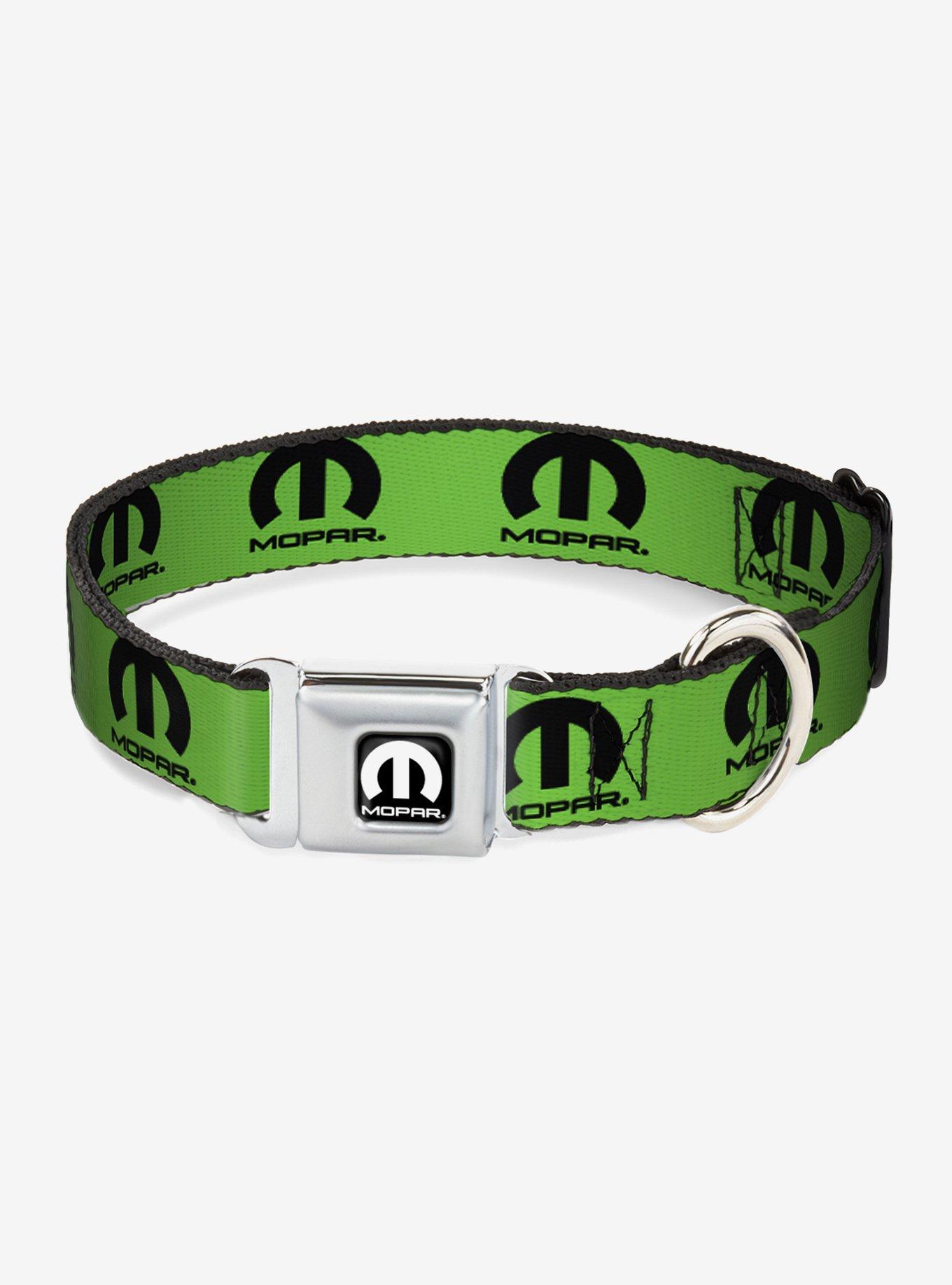 Mopar Logo Repeat Green Black Seatbelt Buckle Dog Collar, GREEN, hi-res